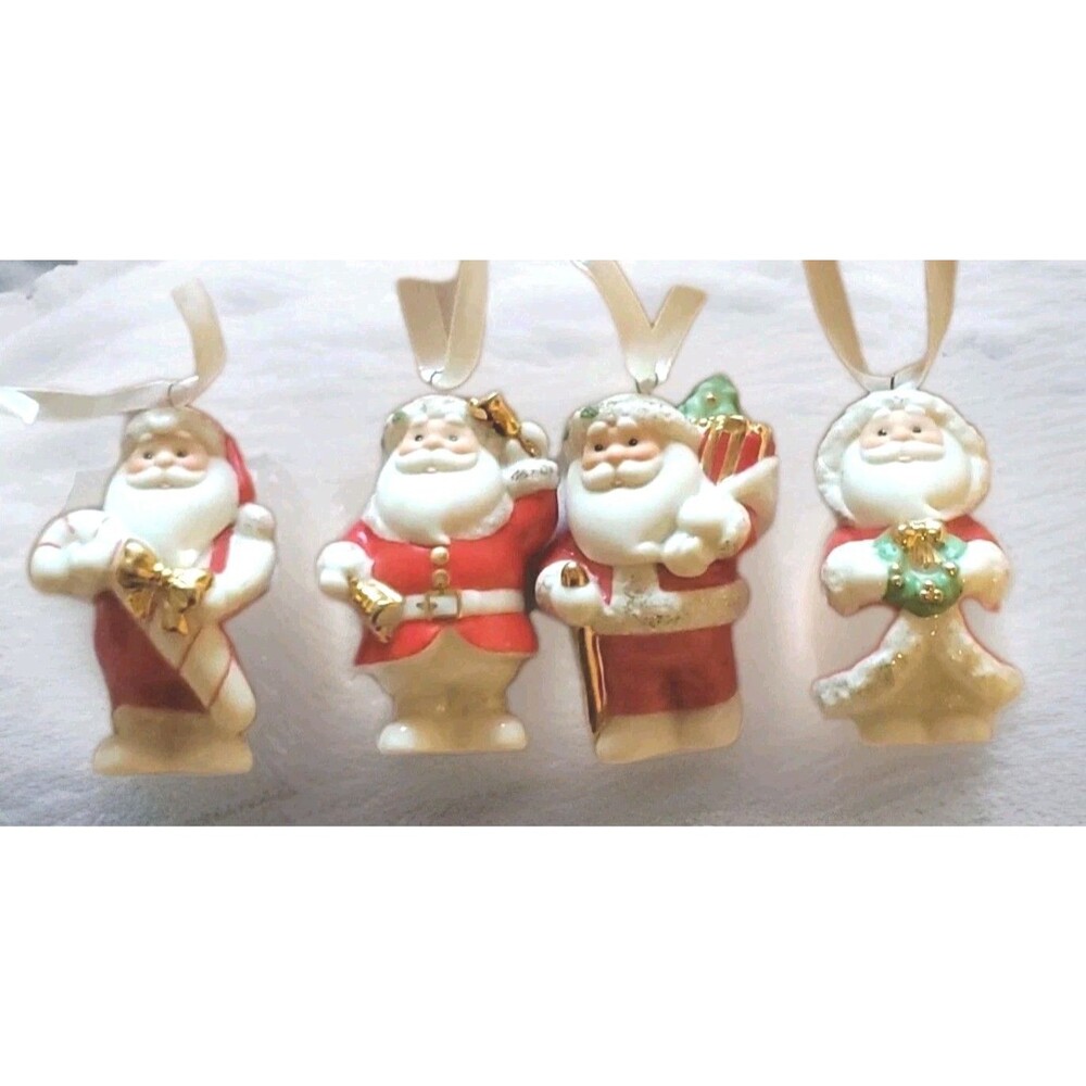 Lenox Stand-abouts Santa Claus Christmas Ornaments Set Of 4 24k Gold